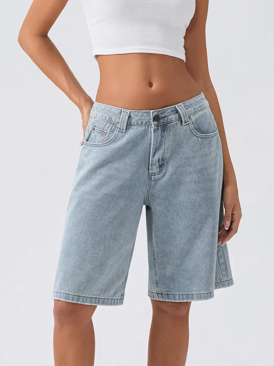 Damen Bermuda Shorts Loose Fit Jeans Bequem