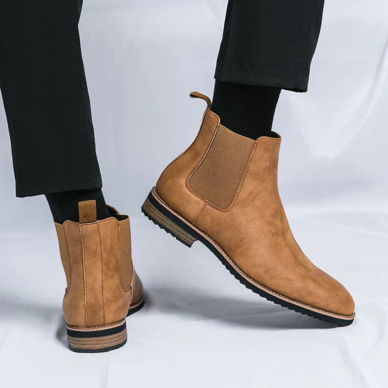 Leder Chelsea Stiefel Damen Schnürlos Schwarz