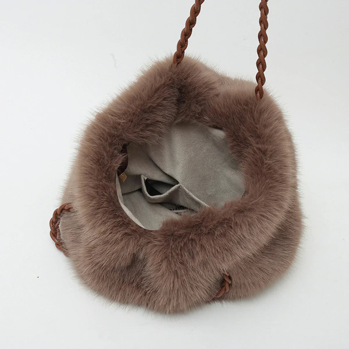 Fluff Handtasche Luxus Geflochtener Henkel Metallic Kette