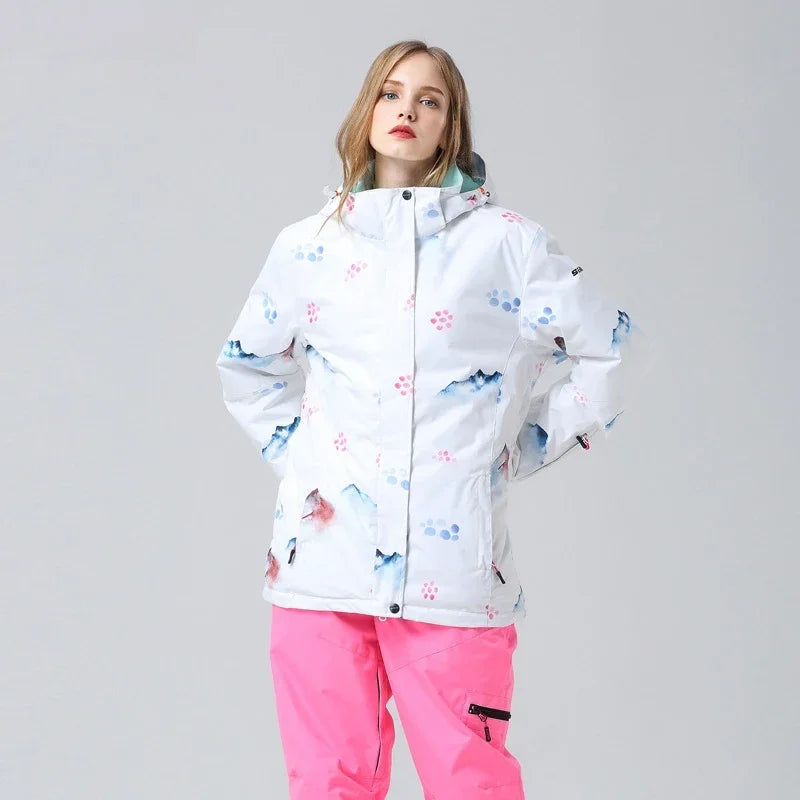 Damen Skijacke Winter Warm mit Blumenmuster