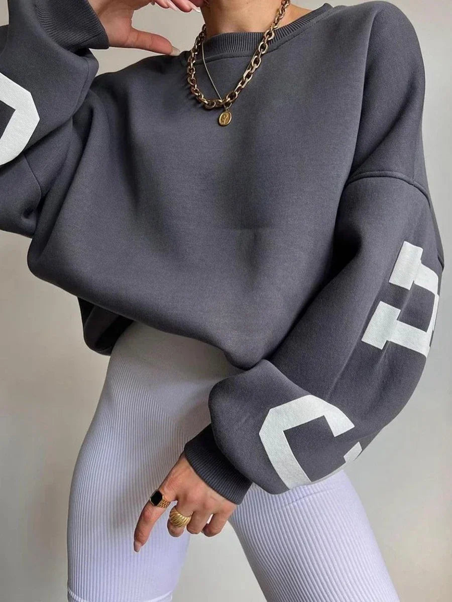 CityPulse Oversized Sweater Damen grau mit CHICAGO Print
