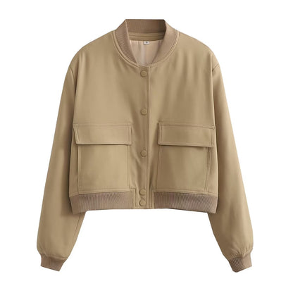 Damen Kurzjacke Modern mit Taschen und Cropped Schnitt