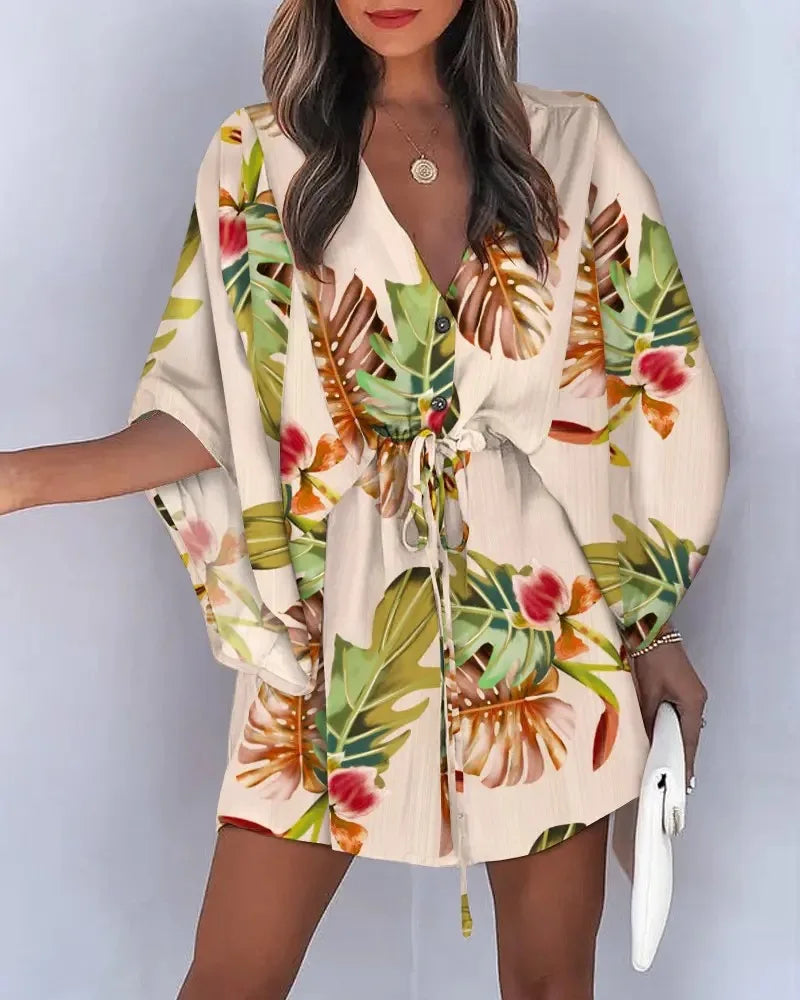 Rosabella Sommerkleid mit Fledermausärmeln und V-Ausschnitt