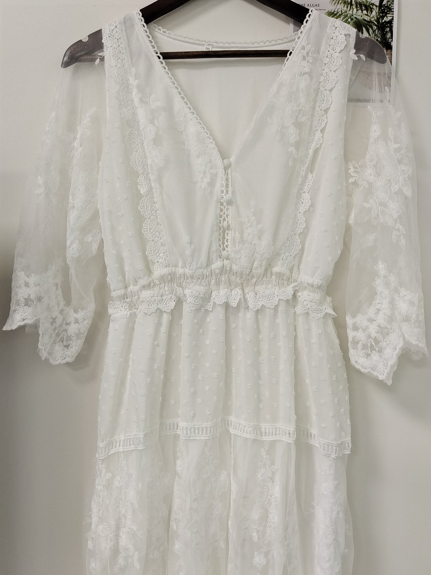 Spitzen Maxikleid Halbtransparent Cross Durchsichtig