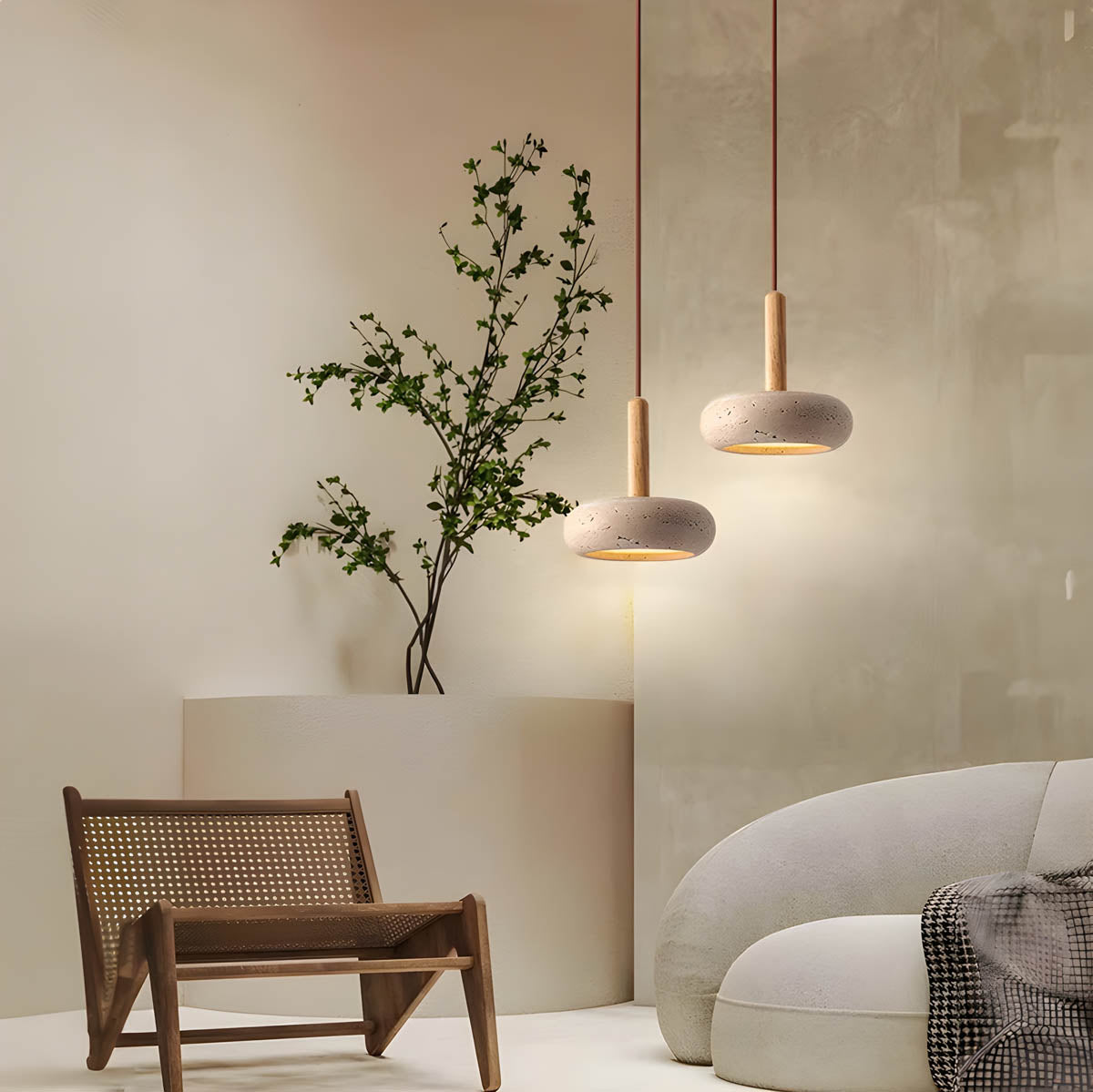 Moderne Travertin Deckenleuchte LED Pendellampe Natürlich