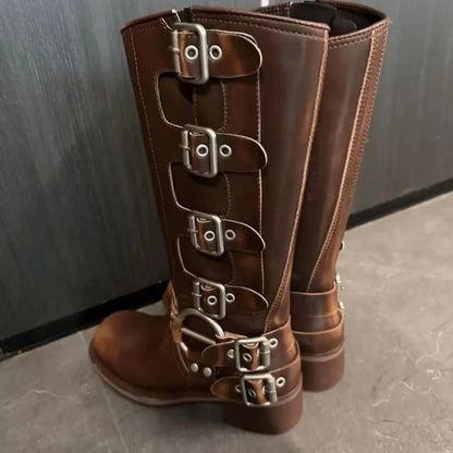 Retro Westernstiefel Hohe Rohrstiefel Freizeitstiefel Damenschuhe