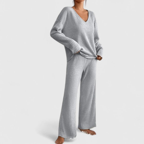 Damen Lounge-Set Rippstrick Bequem Weite Hose