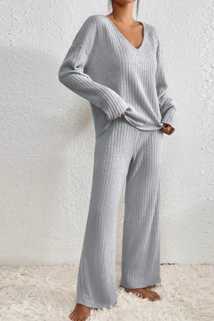 Damen Loungewear Set Zwei-Teilig Rippstrick Bequem