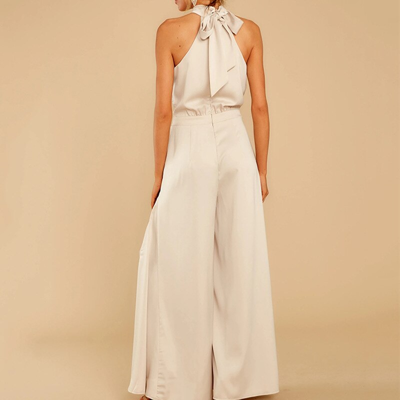 Damen Jumpsuit Neckholder Weites Bein Elegant