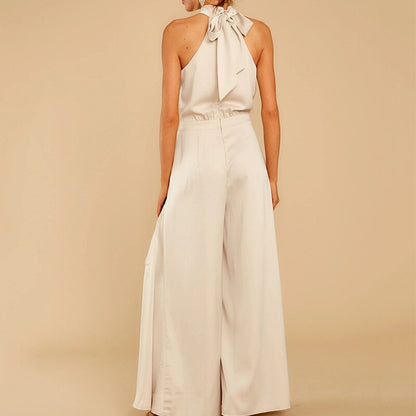 Damen Jumpsuit Neckholder Weites Bein Elegant