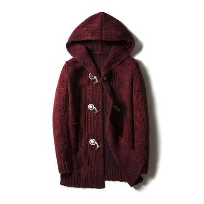 Herren Jacke Grob Gestrickt mit Kapuze Winter