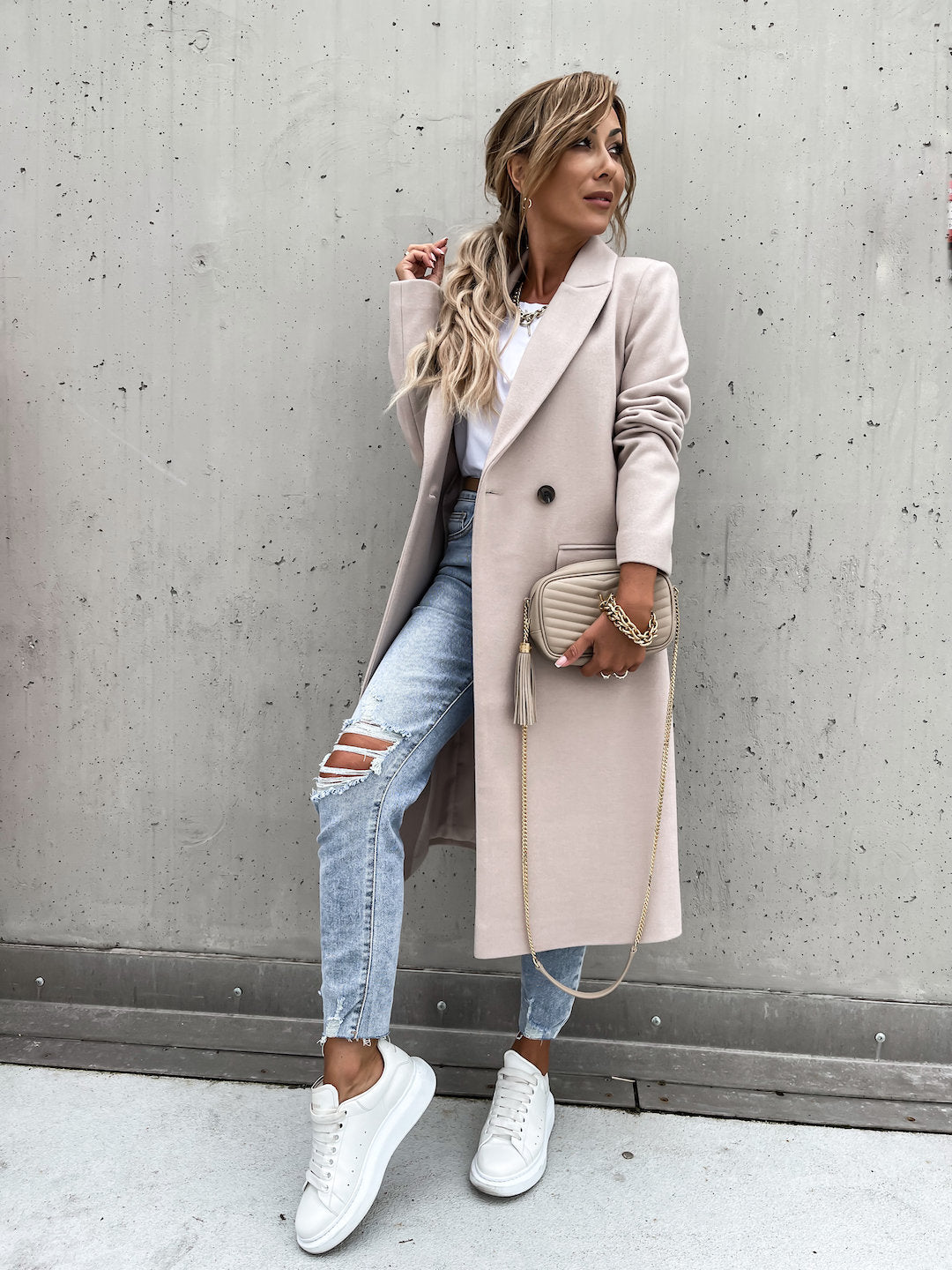 Klassische Doppelreihen Jacke Wolle Warm Elegant