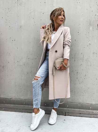 Klassische Doppelreihen Jacke Wolle Warm Elegant