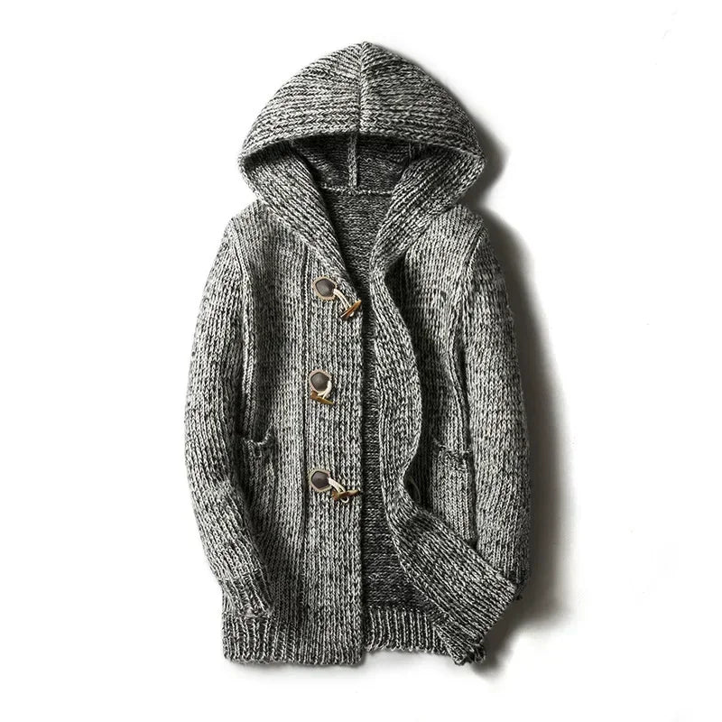 Herren Jacke Grob Gestrickt mit Kapuze Winter