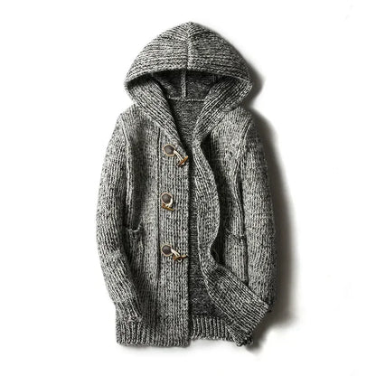 Herren Jacke Grob Gestrickt mit Kapuze Winter