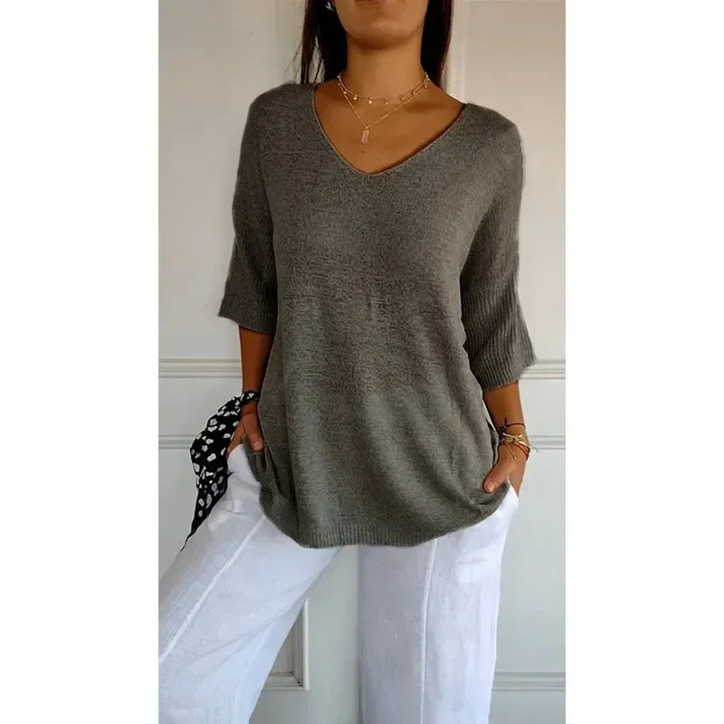 Weicher Strickpullover Fein Gestrickt Damen