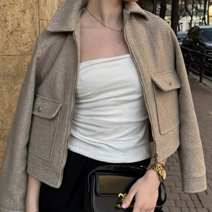 Damen Freizeitjacke Reißverschluss Wollmix Warm