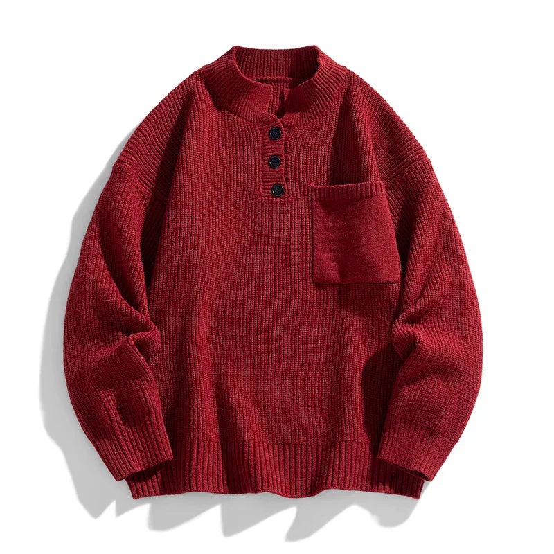 Herren Strickpullover Winter Warm Mit Knöpfen