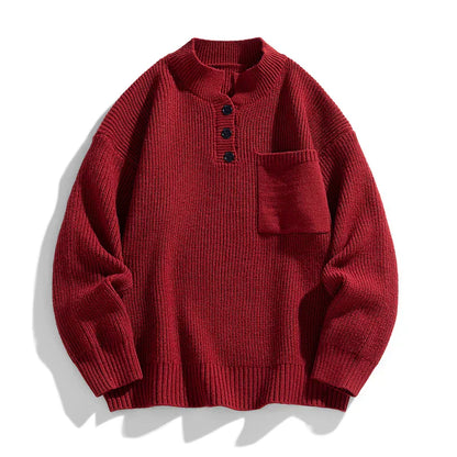 Herren Strickpullover Winter Warm Mit Knöpfen
