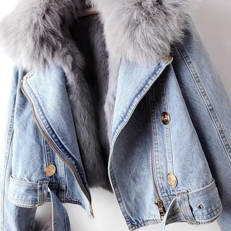 Jeansjacke Fellfüllung Warm Damen