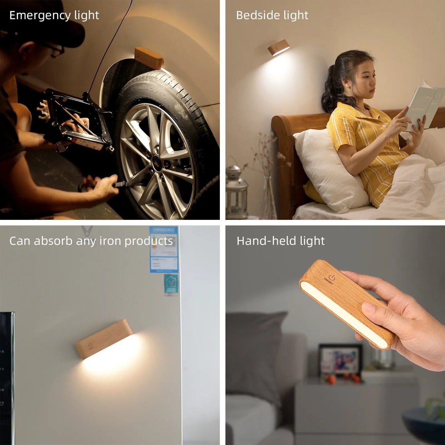 Wiederaufladbare LED Nachtlampe Magnetisch Drehbar Holz