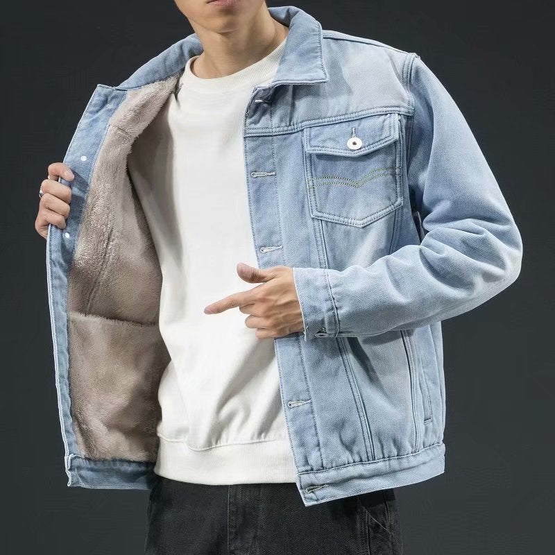 Herren Jeansjacke Winter Stilvoll Schwarz - BerlinGlamour