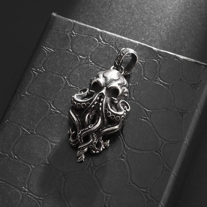 Gothic Halskette mit Totenkopf und Oktopus Motiv Schwarz
