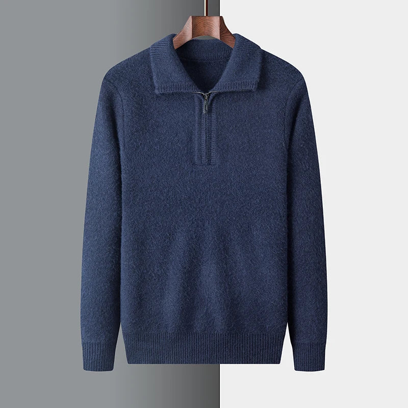 Herren Strickpullover Winterwarm mit Halbzippverschluss