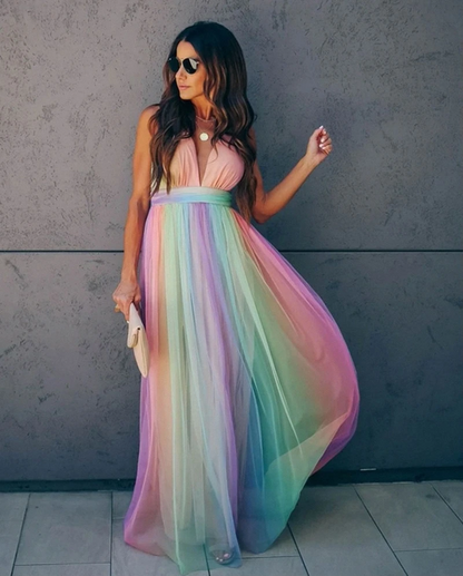 Buntes Regenbogenkleid Farbenfroh Auffällig Frauenkleid - BerlinGlamour