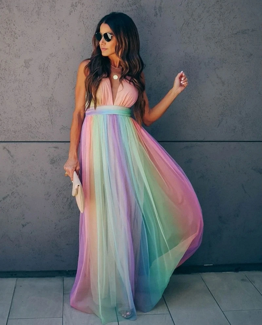 Buntes Regenbogenkleid Farbenfroh Auffällig Frauenkleid - BerlinGlamour