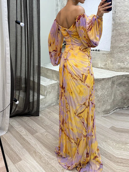 Sommerkleid Off-Shoulder Glitzer Gelb-Lila