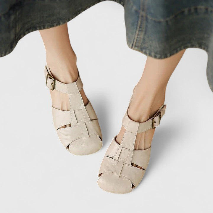 Damen Sandalen Peeptoe Blockabsatz Vintage Stil