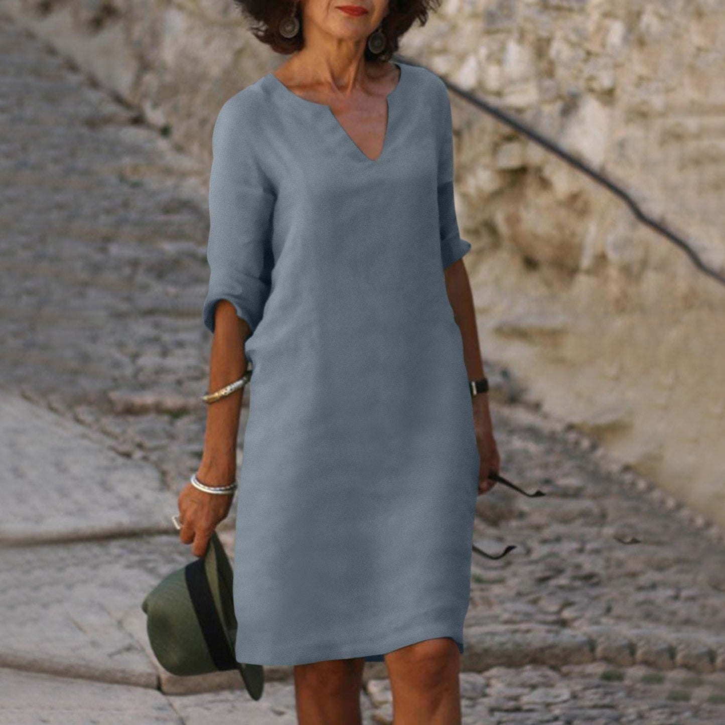 Sommerkleid Elegantes V-Ausschnitt Kleid Damen