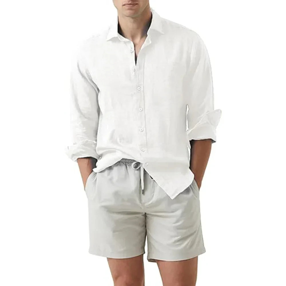 Herren Leinenhemd Sommer Baumwolle Bequem