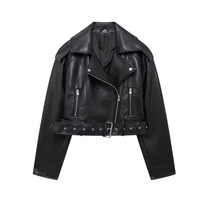 Vegan Leder Jacke Damen Bikerjacke Schwarz Luxus