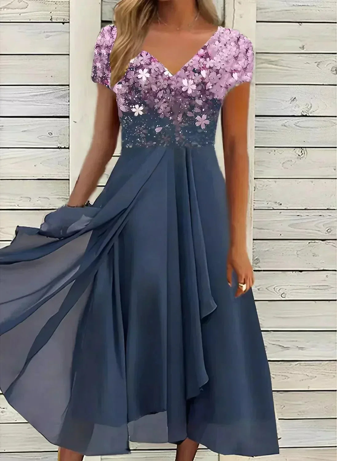 Damen Blumenkleid Kurzärmlig Sommerkleid Fließend