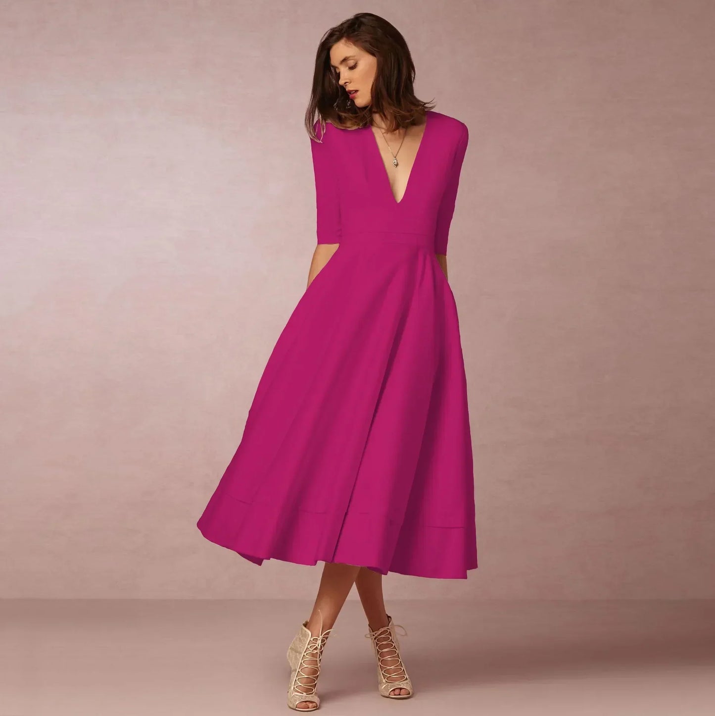 Elegantes Damen Midi Kleid Fließend Lang