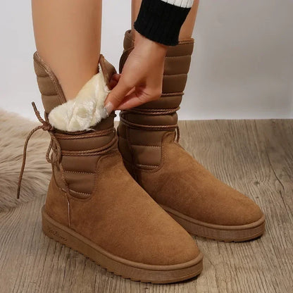 Damen Winterstiefel Warm Fellfütterung Schnürboots - BerlinGlamour