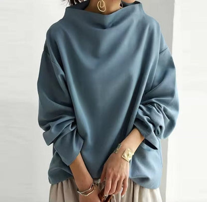 Damen Langarmshirt High Neck Elegantes Oberteil