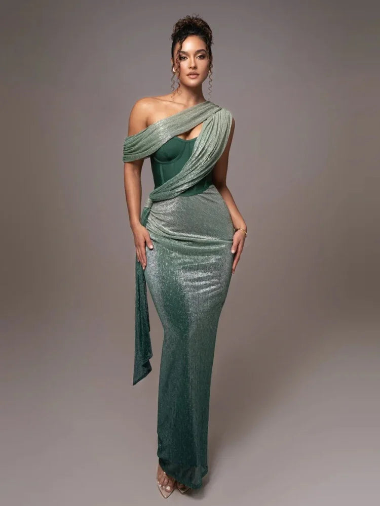 Damen Abendkleid Elegantes Ein-Schulter-Design