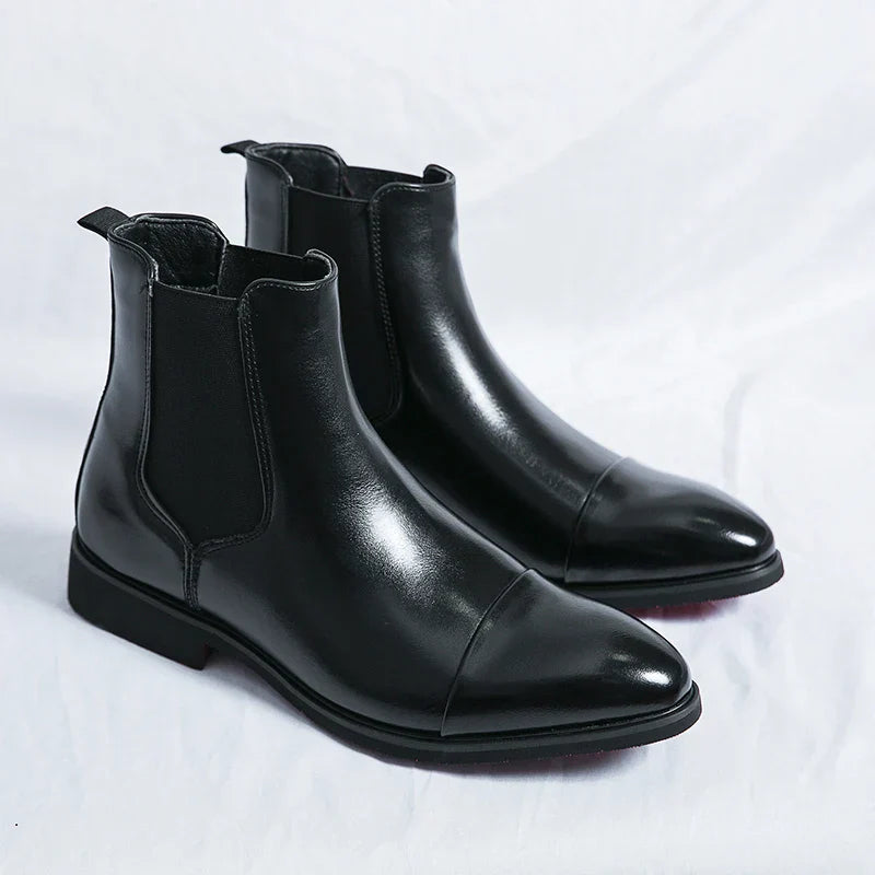 Leder Chelsea Stiefel Herren Schwarz Hochwertig