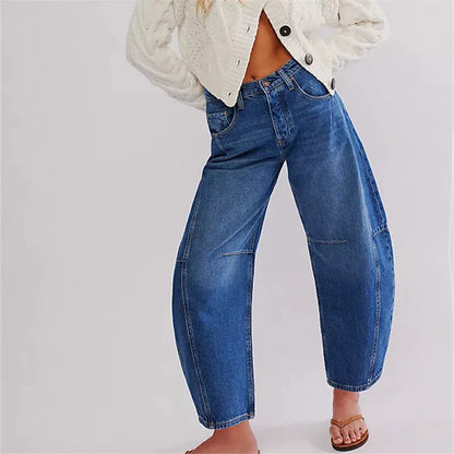 Damen Jeans Bequem Elastisch Baggy Stil
