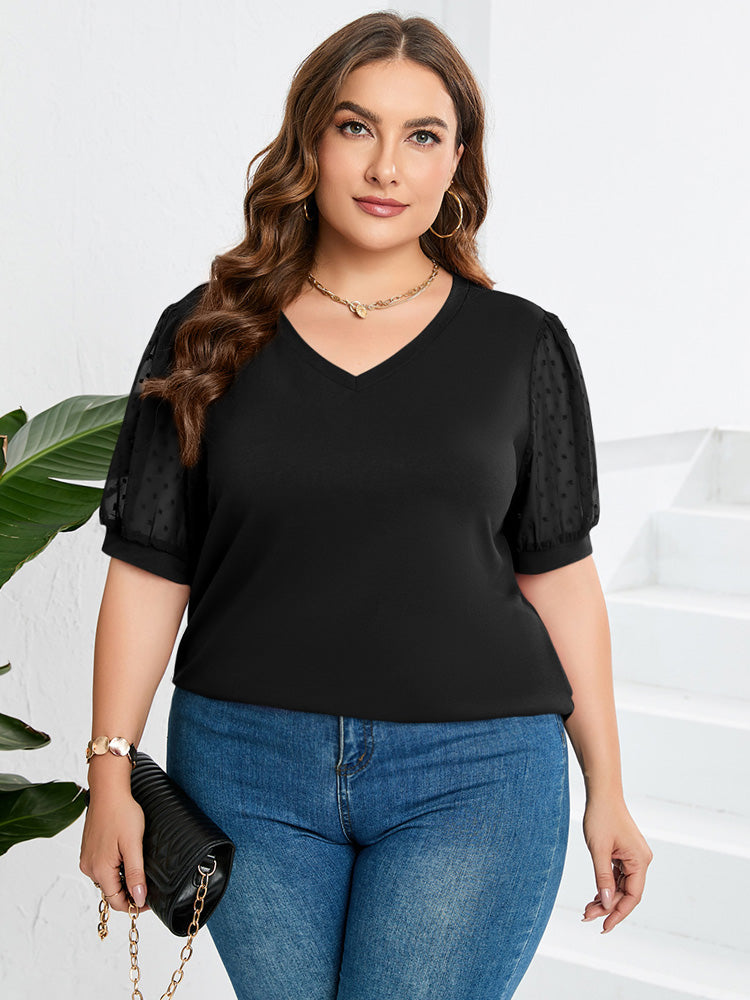 Damen Oberteil V-Ausschnitt Puffärmel Top
