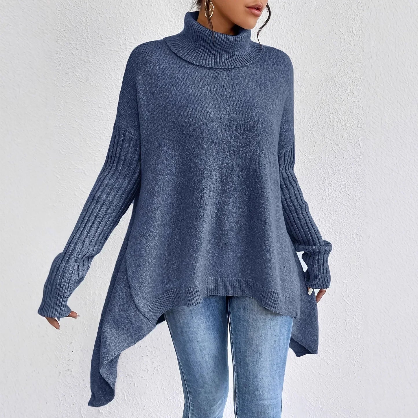 Damen Oversized Pullover Warm Hochkragen Winter