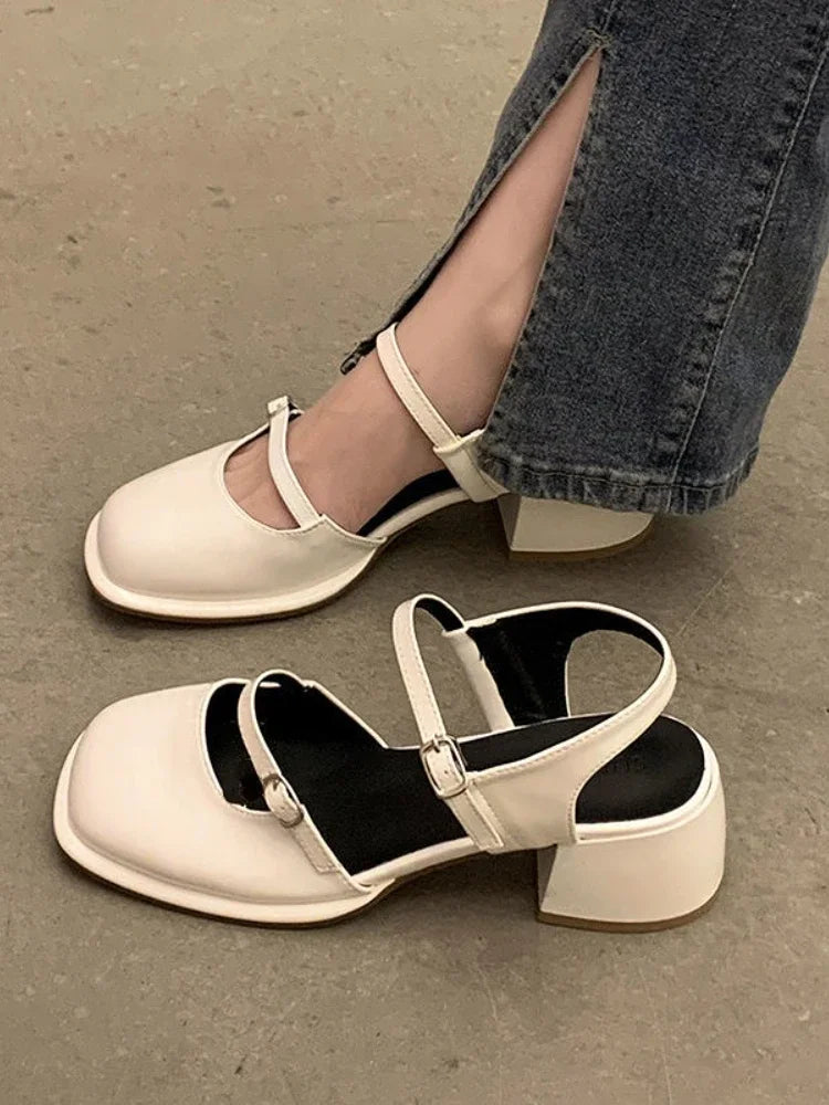 Blocksandale Damen Quadratisch Vintage Stil - BerlinGlamour