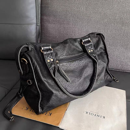 Elegante Lederhandtasche Schwarz Damen