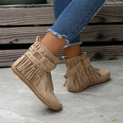 Stiefel Ankle Boots Nieten Fransen Schuhe Damen