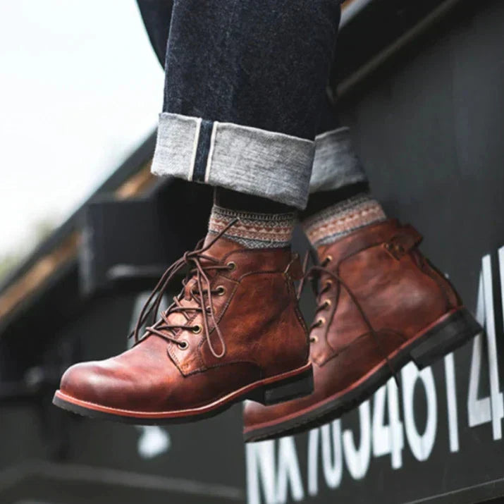 Herren Lederstiefel Schnürstiefeletten Heidi Style