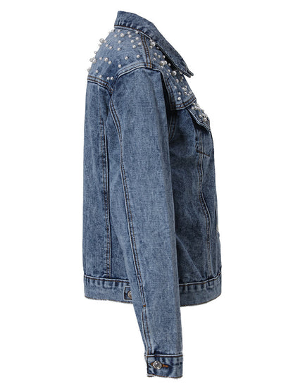 Jeansjacke Damen Exklusiv mit Perlen Verzierung