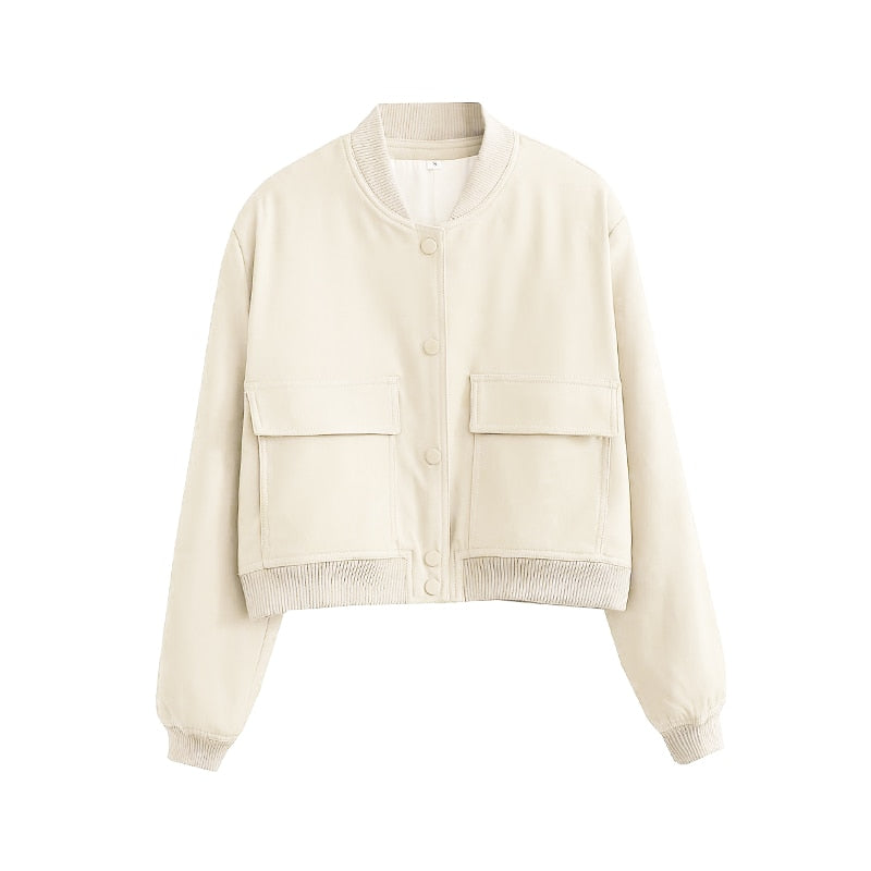 Damen Kurzjacke Modern mit Taschen und Cropped Schnitt